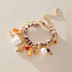 NWT Free People Bailey Gold and Brown Charm Bracelet